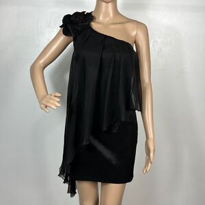 Cache Black One Shoulder Flower Detail Mini Dress Size 6